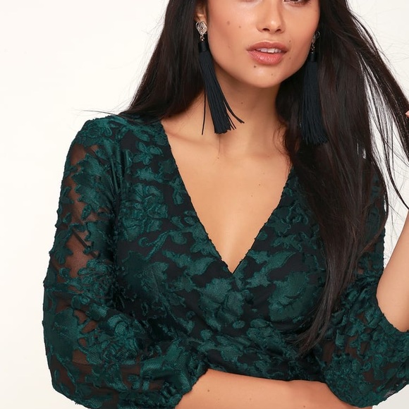 Lulu’s FOREST GREEN BURNOUT VELVET FLORAL DRESS👗 - Picture 4 of 6